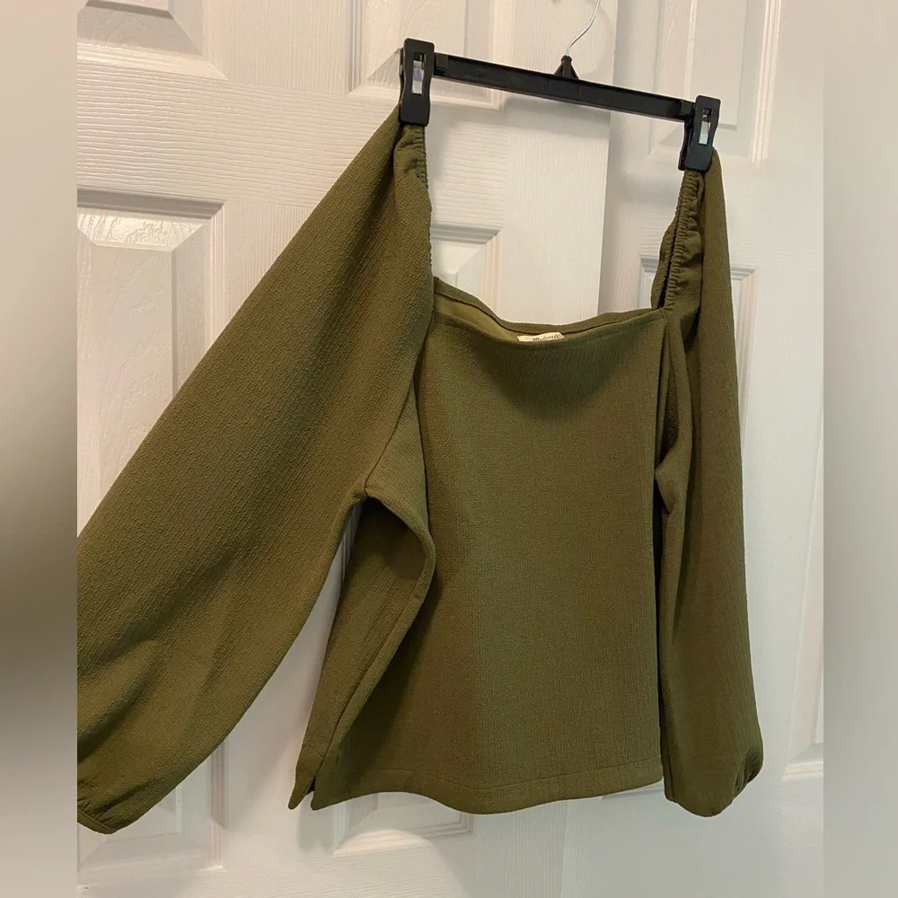 NWOT | Madewell | Crepe Square Neck Puff Sleeve Top | Olive Green | XL